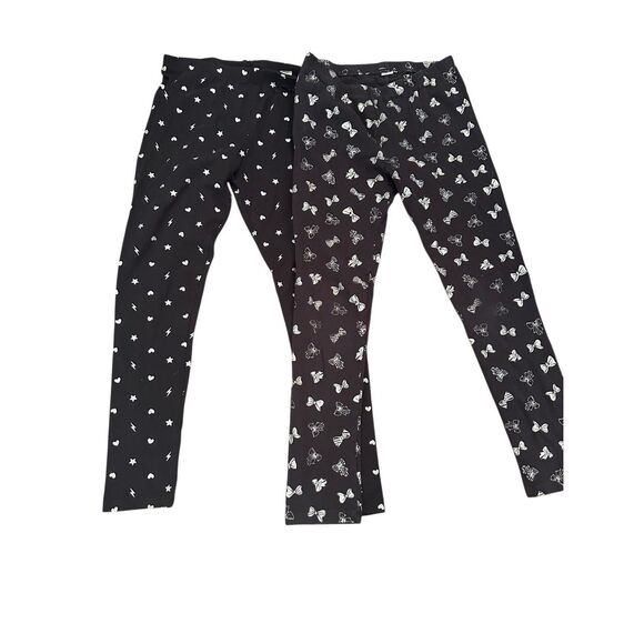 Girls Leggings children’s place size 10/12 Black silver bows Lot of 2 unicorns - Picture 1 of 6